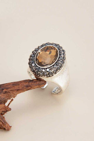 Faceted Stone Beaded Border Ring