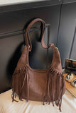 Fringe Detail Suede Hobo Bag