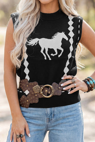 Horse-Print Sleeveless Knit Top