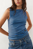 Striped Sleeveless Mock Neck Tank Top