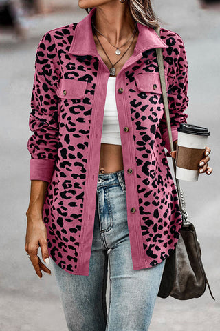 Leopard Print Ribbed Button-Front Shacket