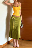 Contrast Trim Cami and Drawstring Midi Skirt Set