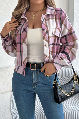 Plaid Button-Front Collared Jacket