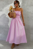 Striped Smocked Strapless Maxi Casual Dress