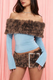 Faux Fur Off-Shoulder Mini Skirt Set