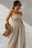 Striped Smocked Strapless Maxi Casual Dress