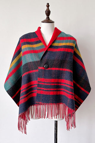 Plaid Fringed Wrap Poncho Scarf