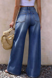 Metal Eyelet High-Waist Wide-Leg Baggy Jeans