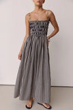 Striped Smocked Square Neck Maxi Dress