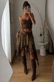 Studded Belt Layered Asymmetric Midi Skirt