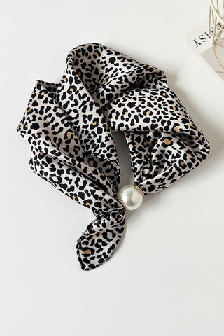 Paisley Print Satin Scarf with Pearl Ring