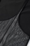 Mock Neck Cape Overlay Sheer Bodysuit
