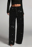 Sequin Drawstring Wide-Leg Casual Pants