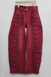 Side Button Detail Wide-Leg Pants