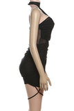 Ruched Asymmetric Neck Bodycon Mini Dress