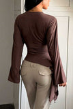 Ruched Side Ruffle Long Sleeve Top