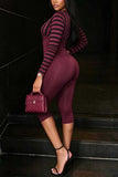 Striped V-Neck Lace-Up Bodycon Romper