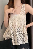 Crochet V-Neck Openwork Tank