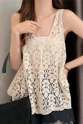 Crochet V-Neck Openwork Tank