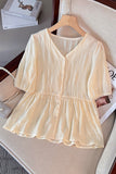 Smocked V-Neck Button-Front Shirt