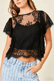 Sheer Lace Flutter Sleeve Crop Top
