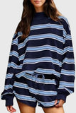 Striped Mock Neck Long Sleeve Short Set