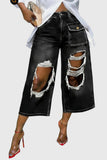 Distressed Wide-Leg Cargo Casual Pants