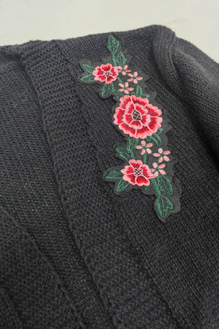 Floral Detail Ribbed Knit Cardigan