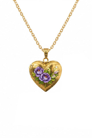 Floral Enamel Heart Locket Necklace