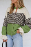 Striped Button-Front Ruffle Cuff Cardigan