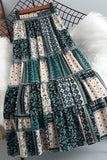 Patchwork Print Tiered Midi Skirt