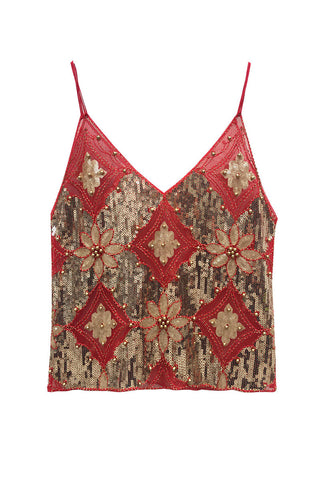 Sequin Geometric Beaded V-Neck Cami