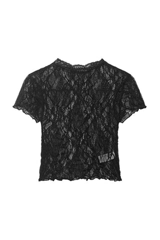 Sheer Floral Lace Short Sleeve T-Shirt