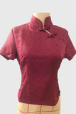 Frog Button Mock Neck Crop Blouse