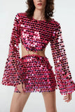 Sequin Cutout Long Sleeve Mini Dress