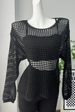 Long-Sleeve Crochet Knit Top