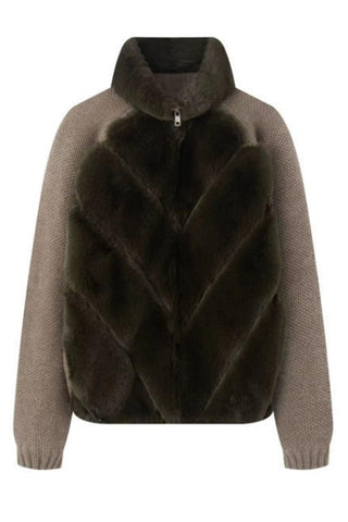 Faux Fur Collar Knit Zip-Up Jacket