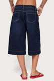 Wide-Leg Contrast Stitch Capri Jeans