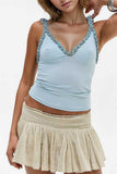 Ruched Ruffle Trim V-Neck Tank Top