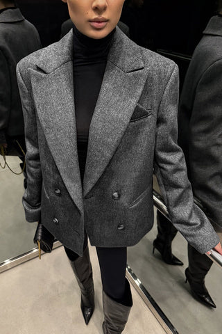 Double-Breasted Notched Lapel Blazer
