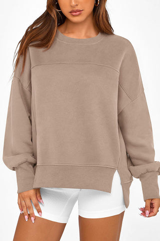 Crew Neck Side Slit Pullover