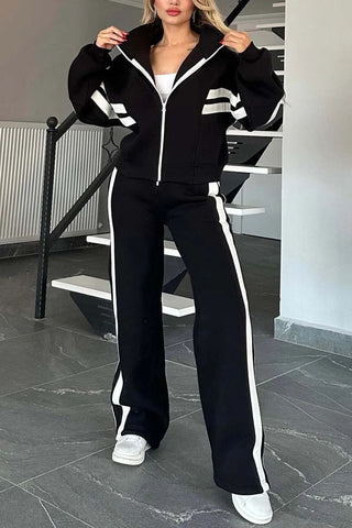 Striped Zip-Up Crop Top and Pants Set