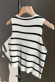 Striped Ribbed Bow-Front Sleeveless Vest