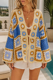 Crochet Patchwork Open Front Bell Sleeve Cardigan