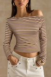 Ribbed One-Shoulder Striped Long Sleeve Top