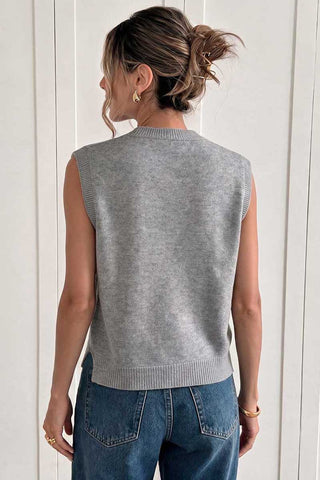 Bow Front Crew Neck Knit Sweater Vest