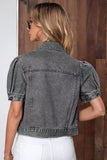 Puff Sleeve Crop Denim Jacket