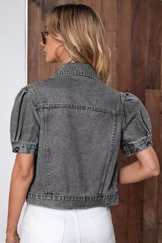 Puff Sleeve Crop Denim Jacket