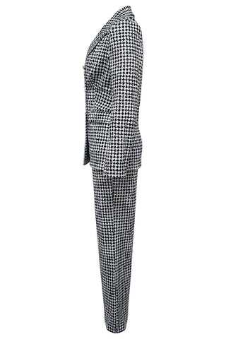 Plaid Double-Breasted Blazer Pants Set