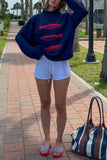 Fish Intarsia Mock Neck Knit Sweater